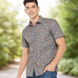 Marvel Men's Large Deadpool Shirt Tacos & Swords Button Up Short Sleeve